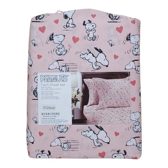 Peanuts Snoopy Twin Sheet Set By Berkshire Pink Hearts Polyester Valentines Day - Picture 6 of 8